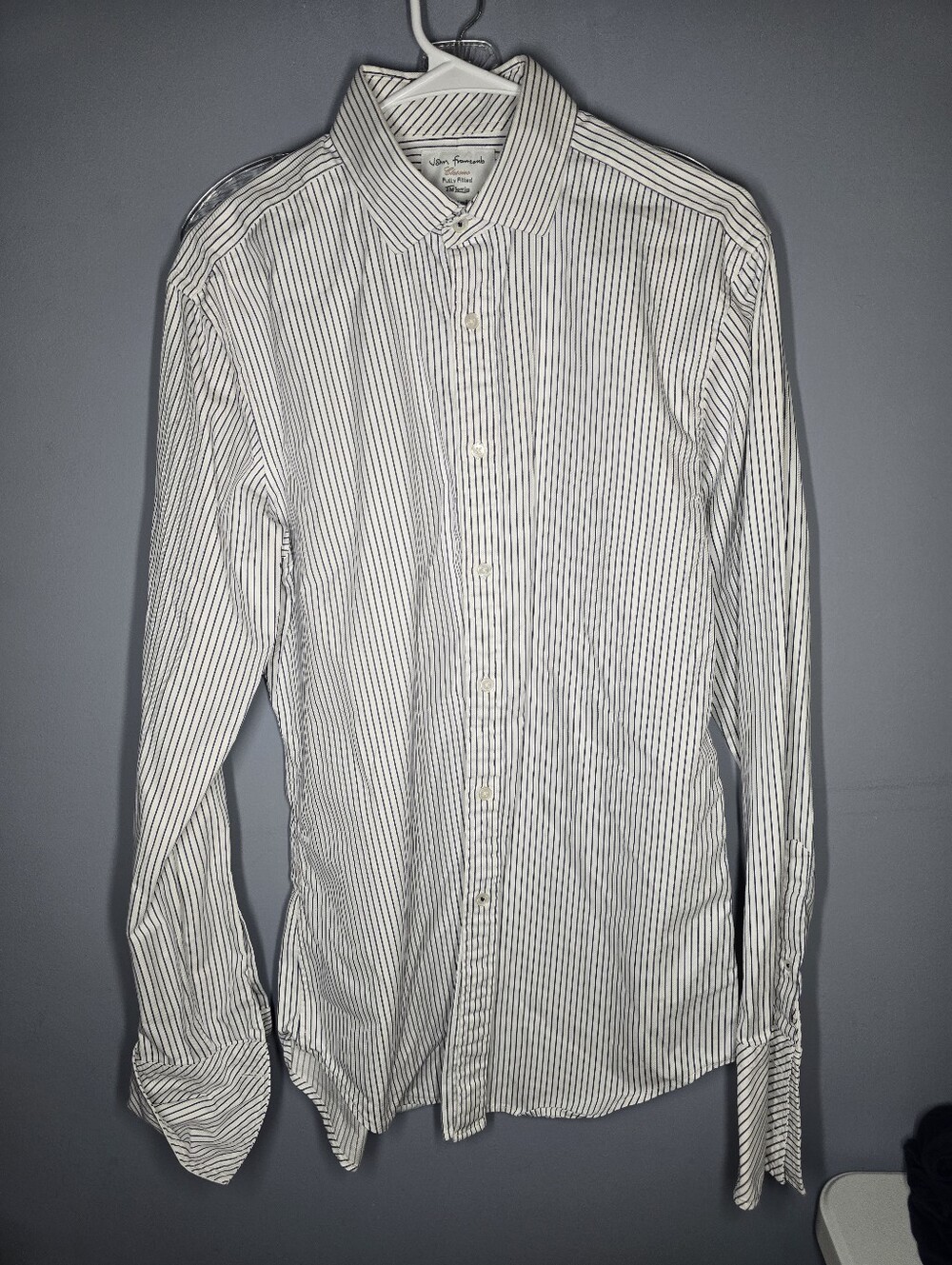 T.M. Lewin John Francomb Classics Dress Shirt-Mens 16/32-White w/Blue Stripes